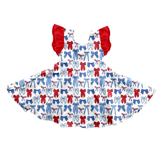 preorder GSD3515 July 4th Bows Blue Flutter Sleeve Girls Dress