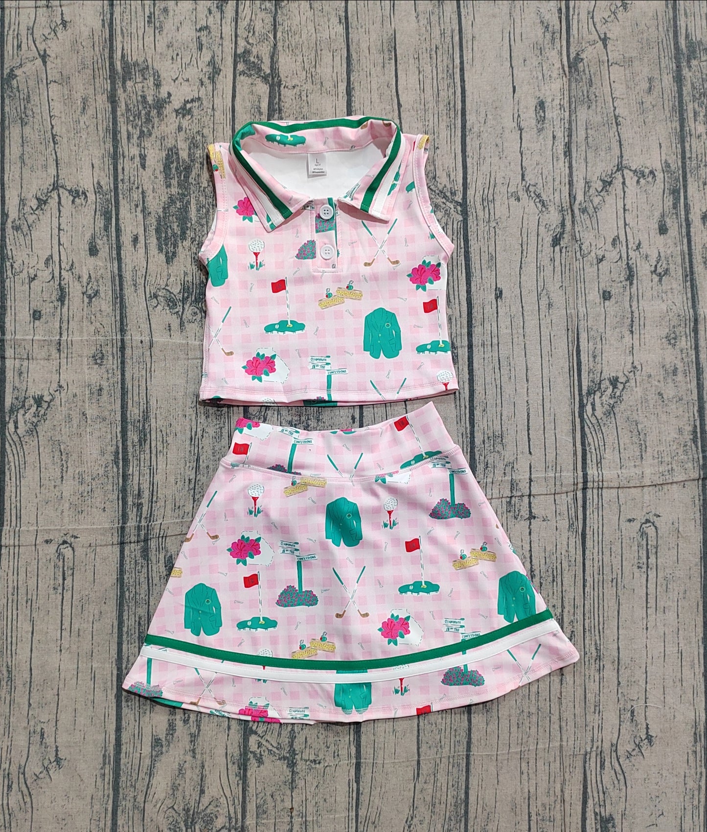 preorder Samples GSD3520 Yoga Golf Pink Checkered Sleeveless Skorts Girls Set