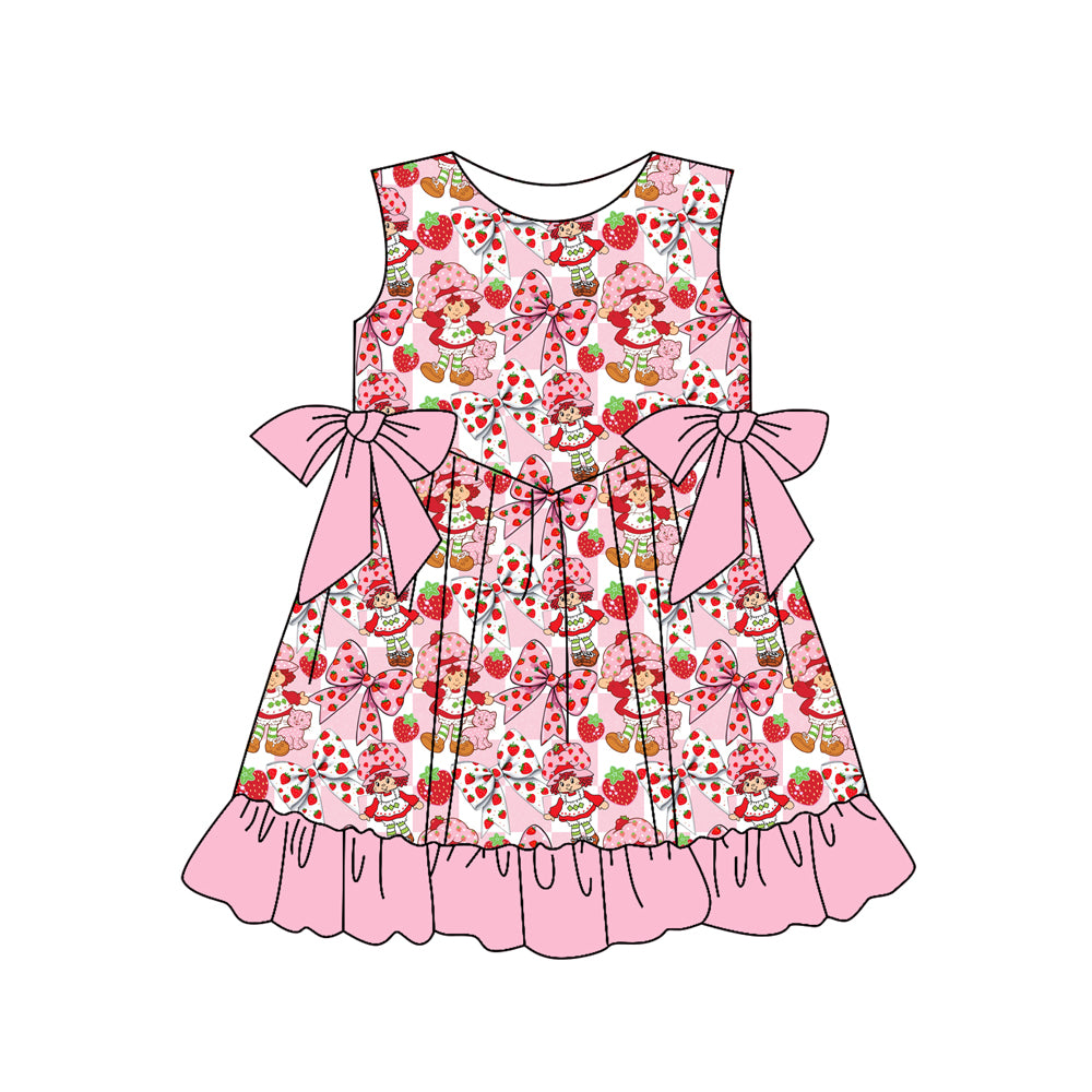 preorder GSD3523 Strawberry Girl Bows Pink Sleeveless Girls Dress