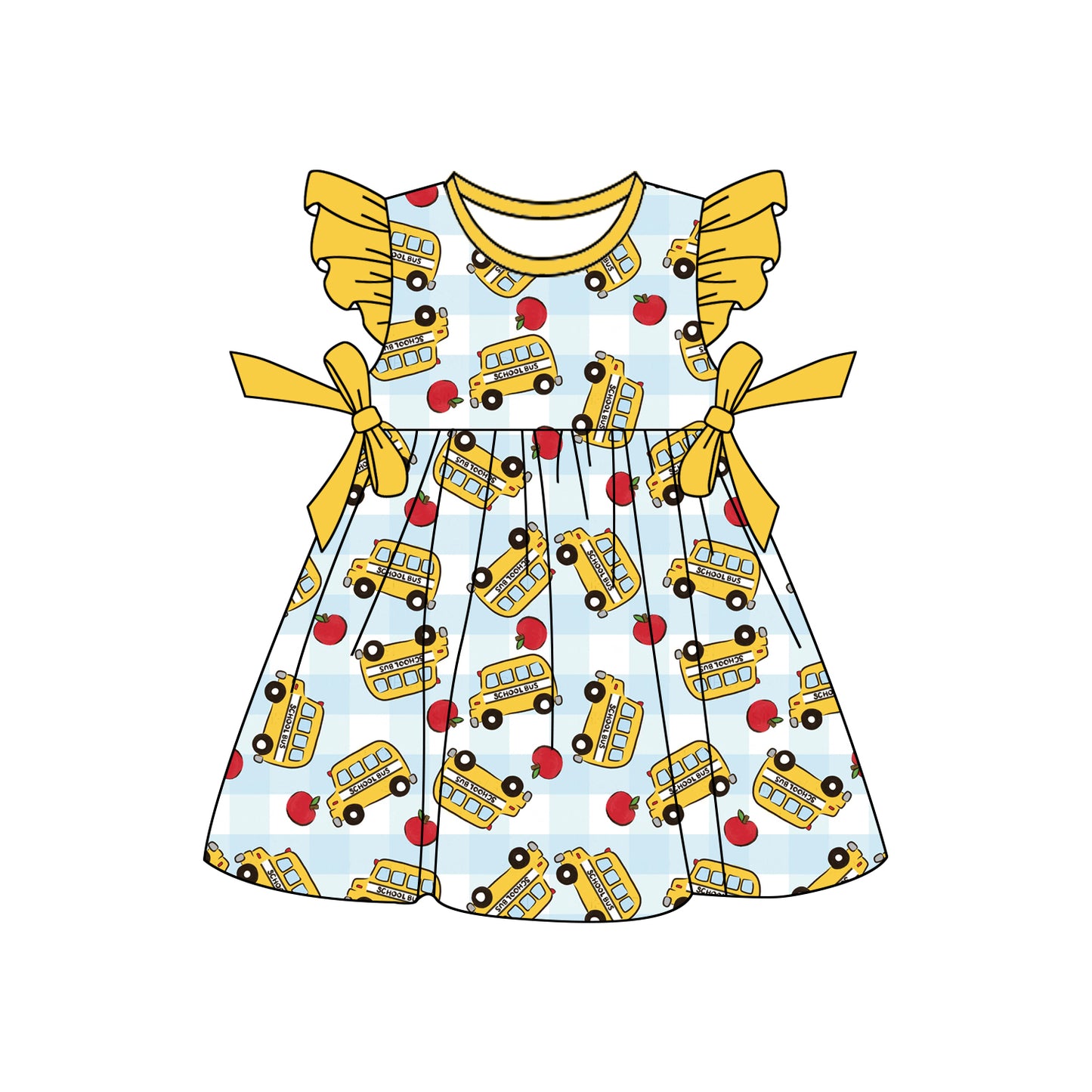preorder GSD3524 Back To School Bus Yellow Flutter Sleeve Girls Dress