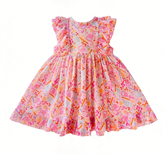 preorder GSD3529 Back To School Pen Apple Pink Girls Dress