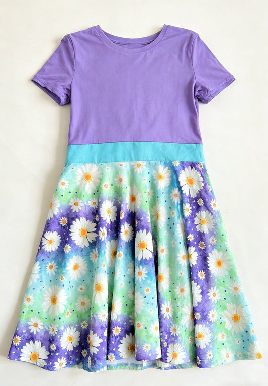 preorder GSD3534 Flowers Dasiy Purple Short Sleeve Girls Dress