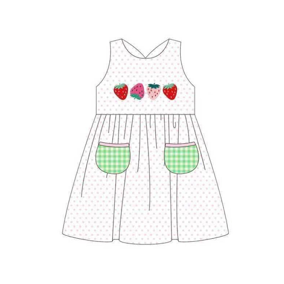 preorder GSD3535 Strawberry Sleeveless Pockets Girls Dress