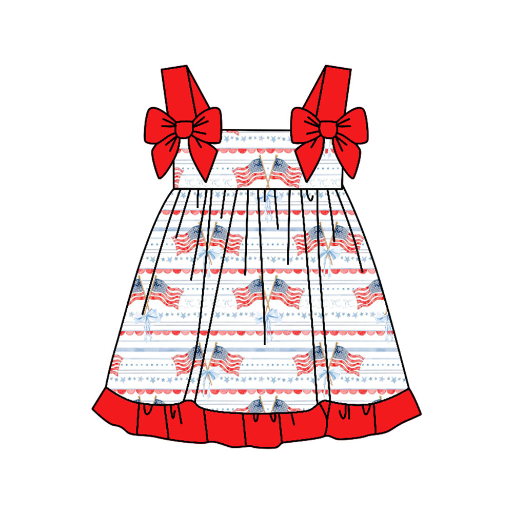 preorder GSD3538 July 4th Flag Bows Red Girls Dress
