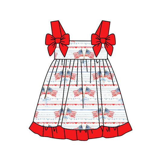 preorder GSD3538 July 4th Flag Bows Red Girls Dress