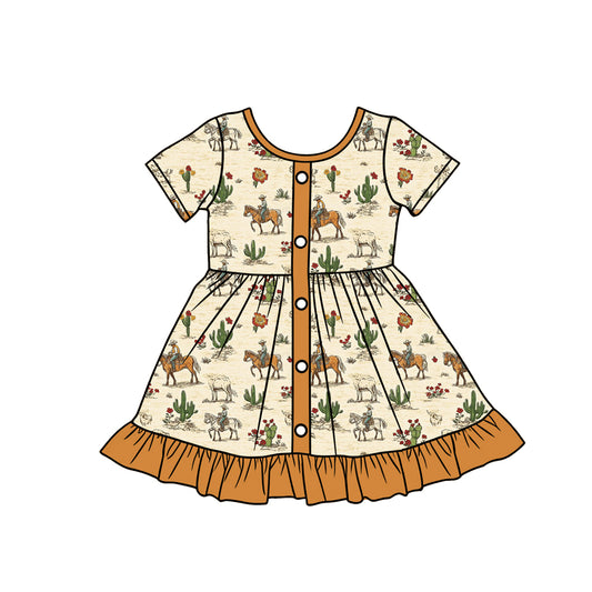 preorder GSD3548 Western Cactus Rodeo Short Sleeve Girls Dress