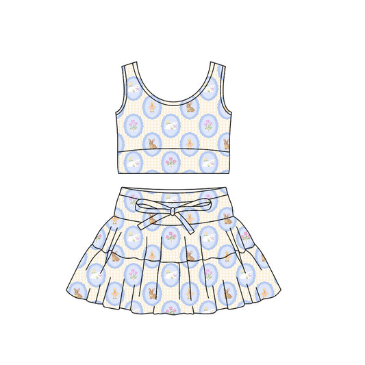 preorder GSD3562 Easter Bunny Rabbit Flowers Sleeveless Skorts Girls Set