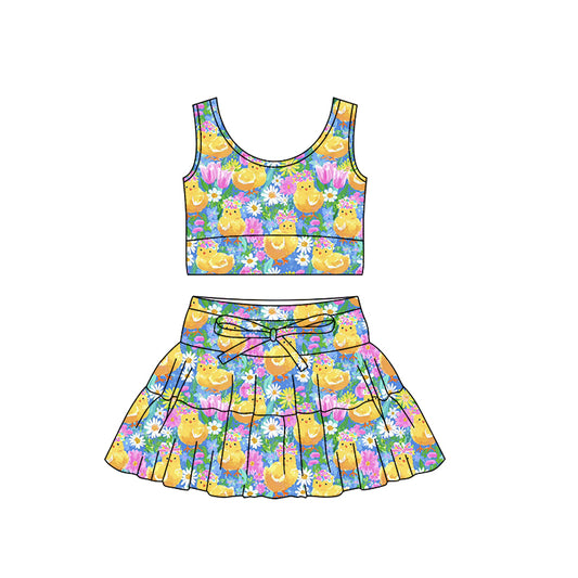 preorder GSD3564 Chick Flowrs Sleeveless Skorts Girls Set