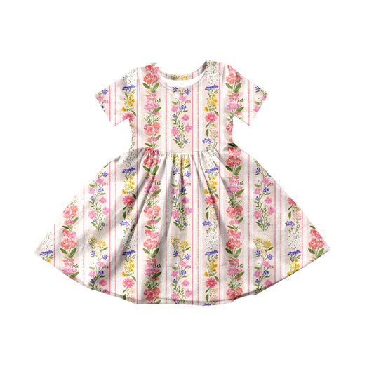preorder GSD3570 Pink Flowers Short Sleeve Girls Dress