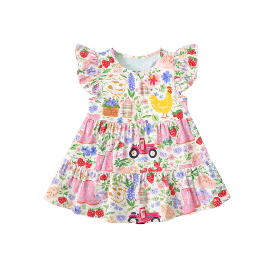 preorder GSD3574 Farm Chick Flowers Flutter Sleeve Girls Dress