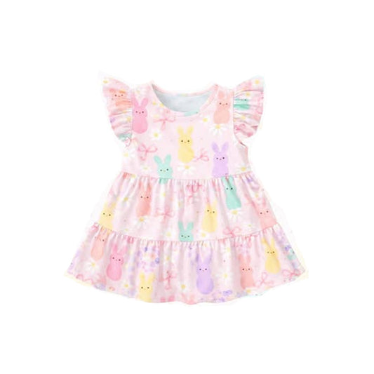 preorder GSD3575 Easter Bunny Rabbit Bows Flutter Sleeve Girls Dress