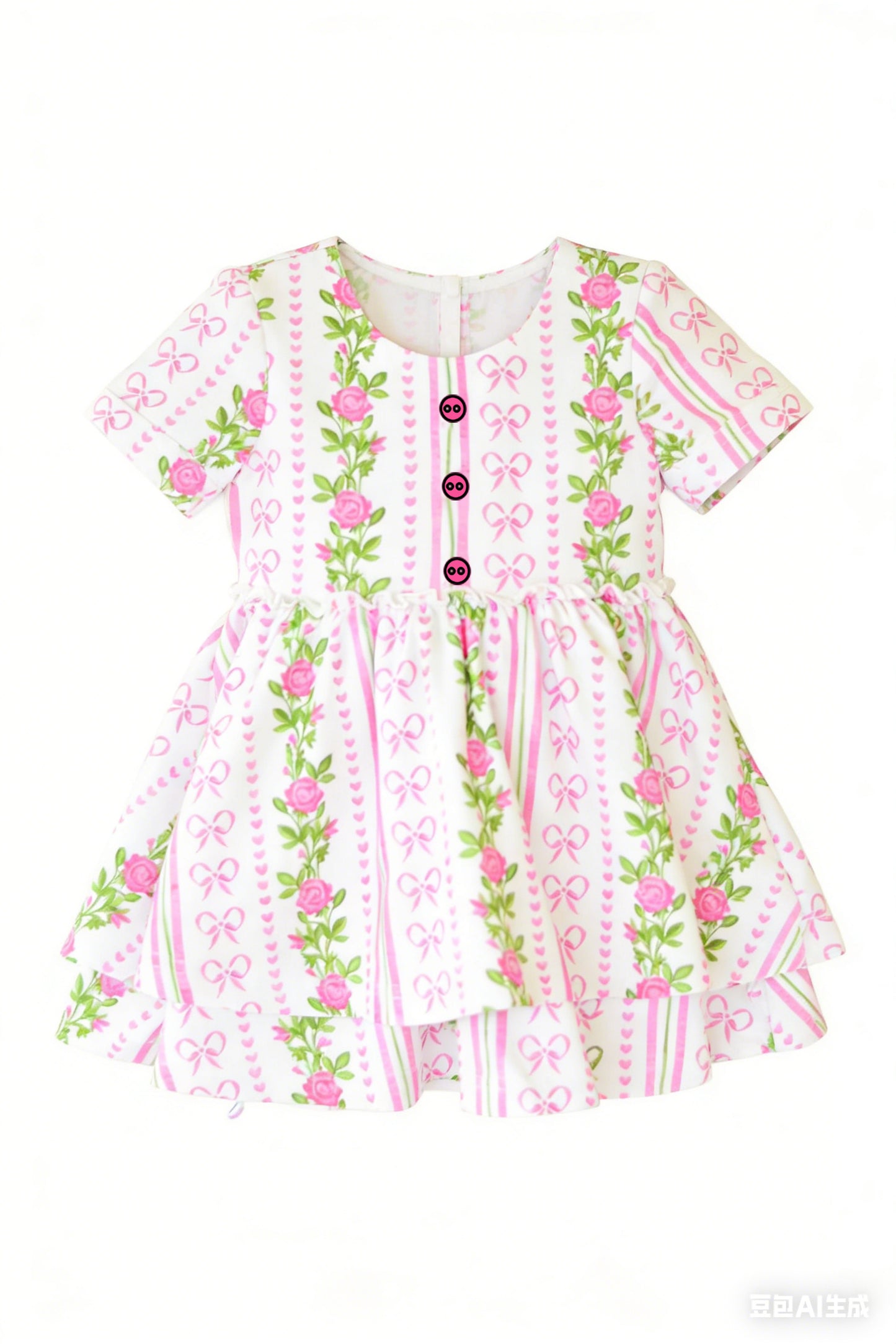 preorder GSD3576 Pink Flowers Bows Flutter Sleeve Girls Dress