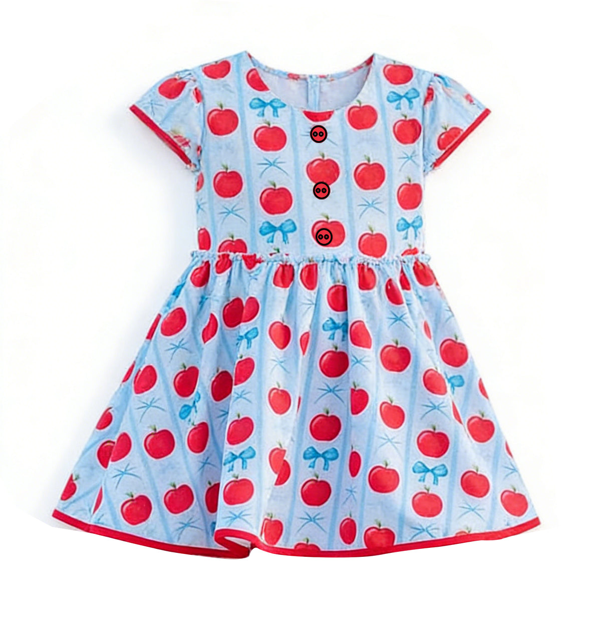 preorder GSD3577 Apple Bows Bluie Short Sleeve Girls Dress