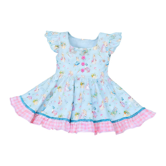preorder GSD3600 Easter Rabbit Blue Flutter Sleeve Girls Dress