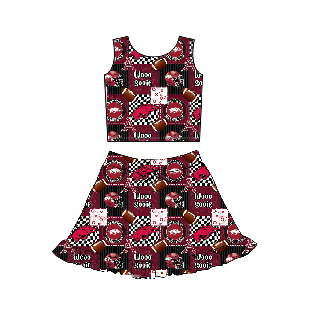 preorder GSD3609 Football Item Red Yellow Sleeveless Skorts Girls Set