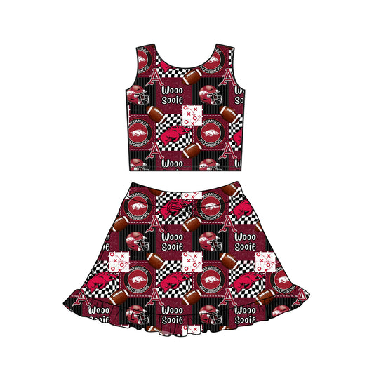 preorder GSD3609 Football Item Red Yellow Sleeveless Skorts Girls Set