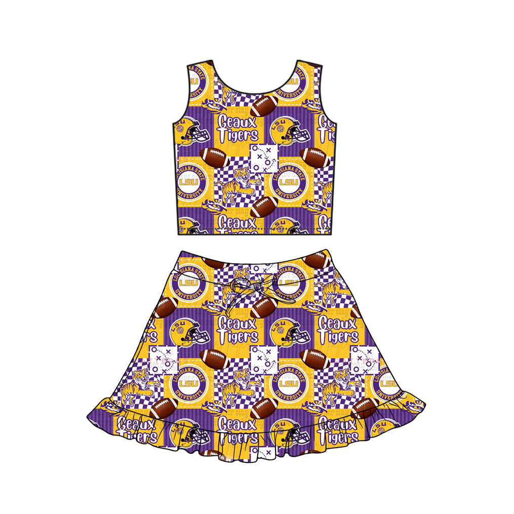 preorder GSD3610 Football Item Red Yellow Sleeveless Skorts Girls Set