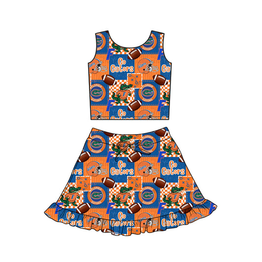 preorder GSD3612 Football Item Red Yellow Sleeveless Skorts Girls Set