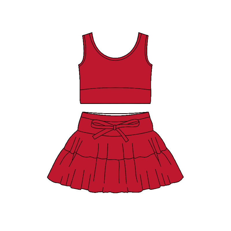 preorder GSD3624 Yoga Red Sleeveless Skorts Girls Set