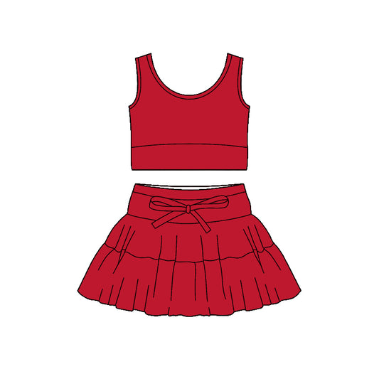 preorder GSD3624 Yoga Red Sleeveless Skorts Girls Set