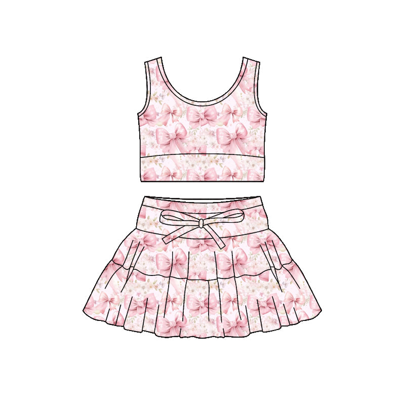 preorder GSD3625 Yoga Pink Bows Bows Sleeveless Skorts Girls Set