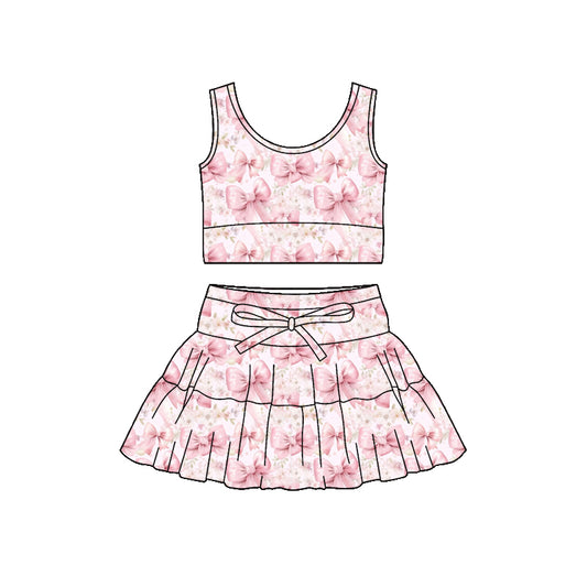 preorder GSD3625 Yoga Pink Bows Bows Sleeveless Skorts Girls Set
