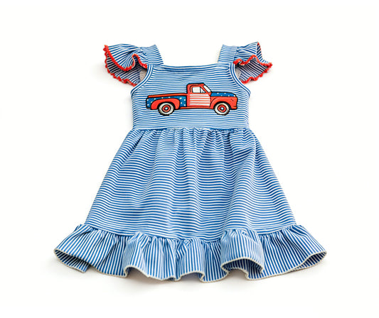 preorder GSD3629 July 4th Truck Blue Girls Dress