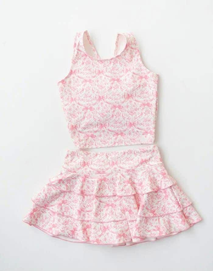 preorder GSD3640 Yoga Pink Bows Sleeveless Skorts Girls Set