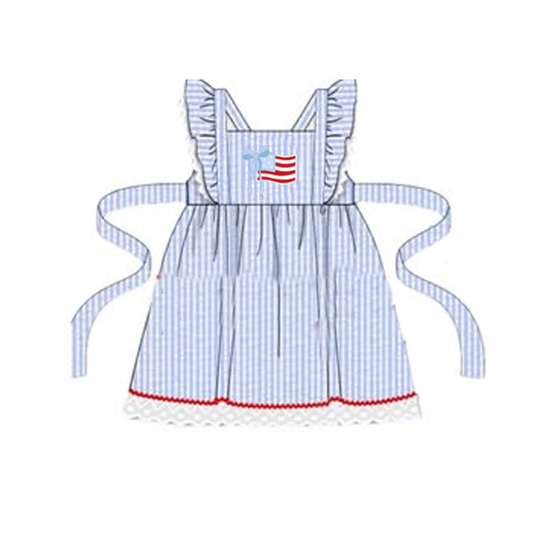 preorder GSD3647 July 4th Flag Blue Flutter Girls Dress