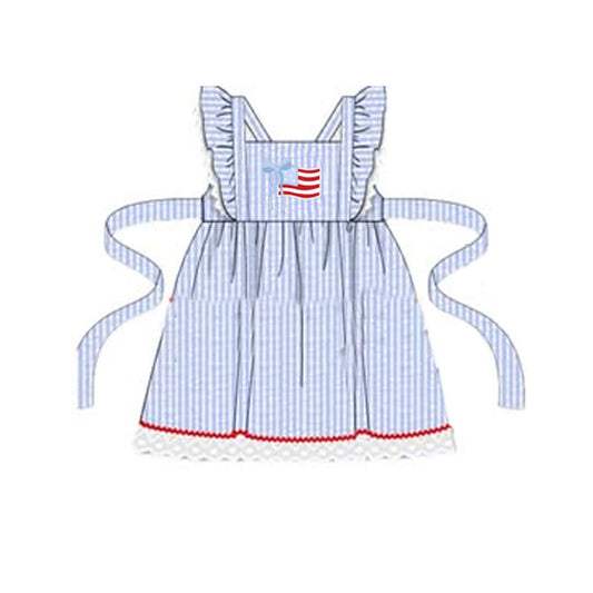 preorder GSD3647 July 4th Flag Blue Flutter Girls Dress