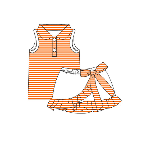preorder GSD3663 Orange Striped Sleeveless Skorts Girls Set
