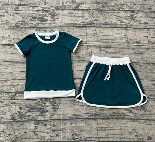preorder Samples GSD3670 Cotton Green Short Sleeve Skorts Girls Set