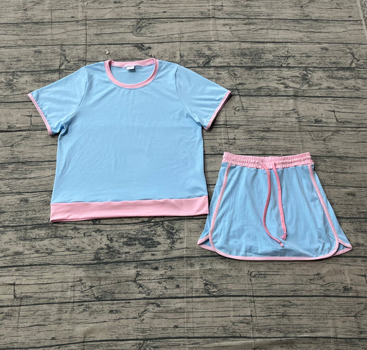 preorder Samples GSD3674 Blue Short Sleeve Skorts Adult Women Set