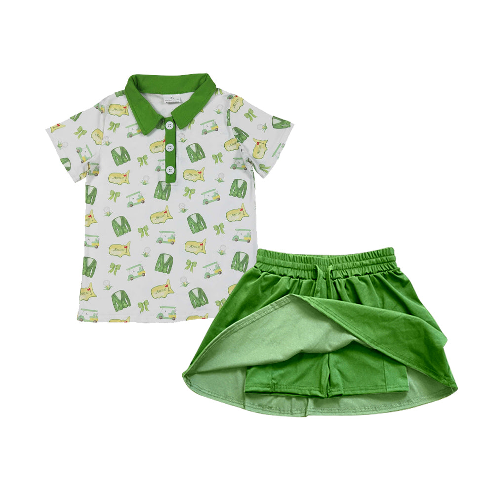 preorder GSD3676 Golf Bows Short Sleeve Green Skorts Girls Set