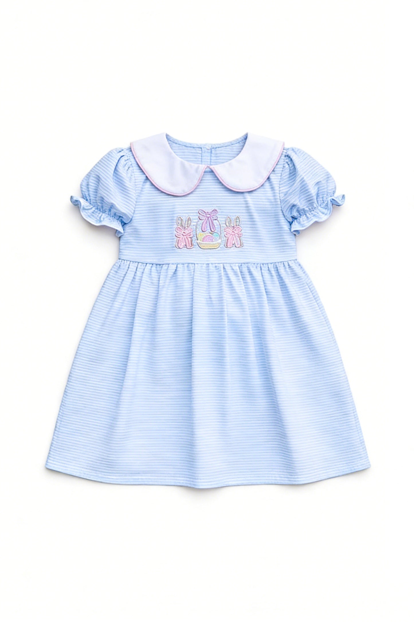 preorder GSD3680 Easter Rabbit Bows Egg Blue Short Sleeve Girls Dress