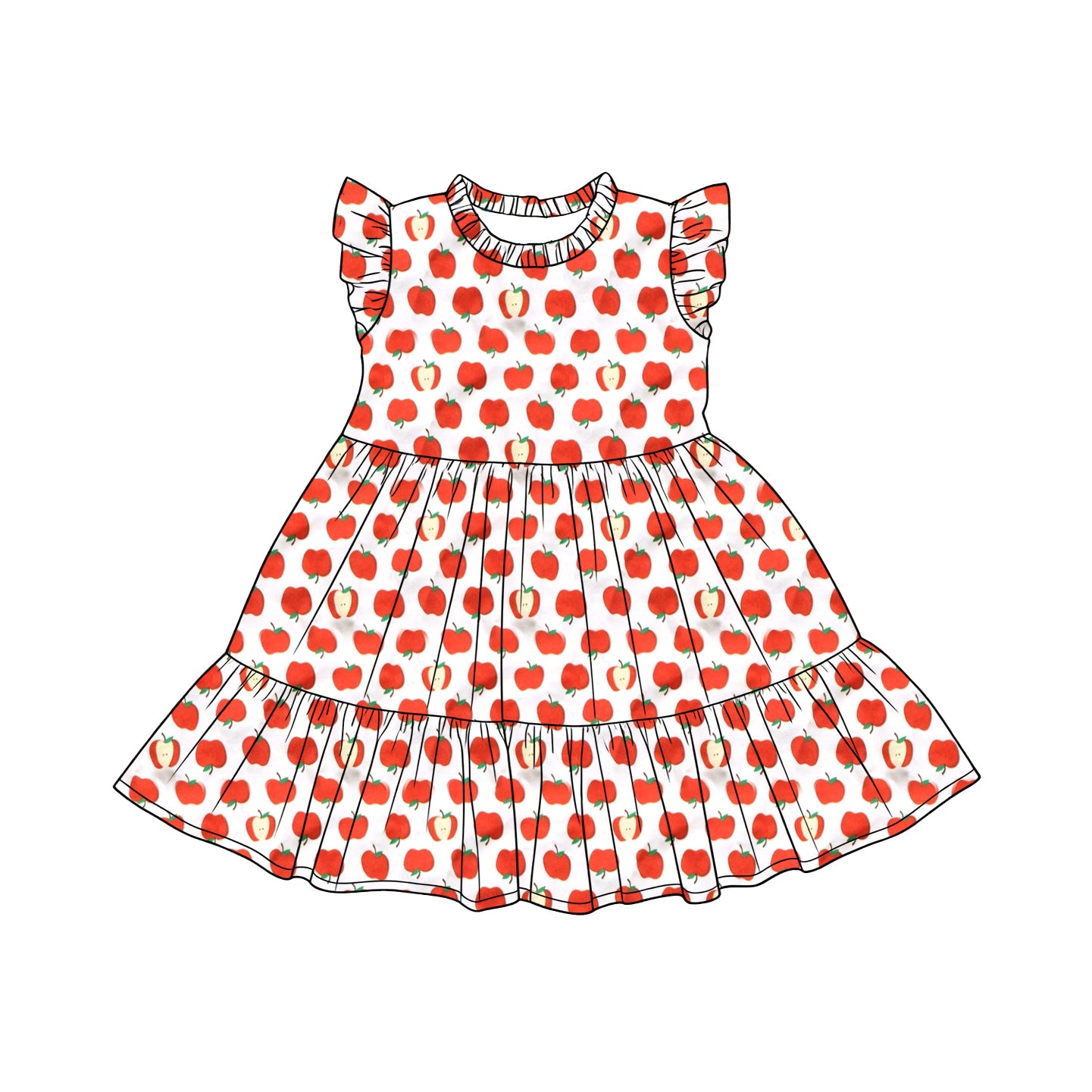 preorder GSD3681 Back To School Apple Flutter Sleeve Girls Dress
