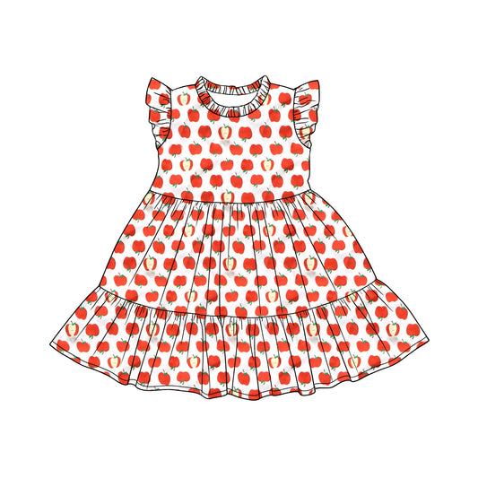 preorder GSD3681 Back To School Apple Flutter Sleeve Girls Dress