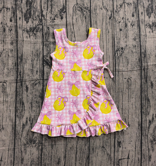 preorder Samples GSD3683 Lemon Bows Pink Checkered Sleeveless Skorts Girls Dress
