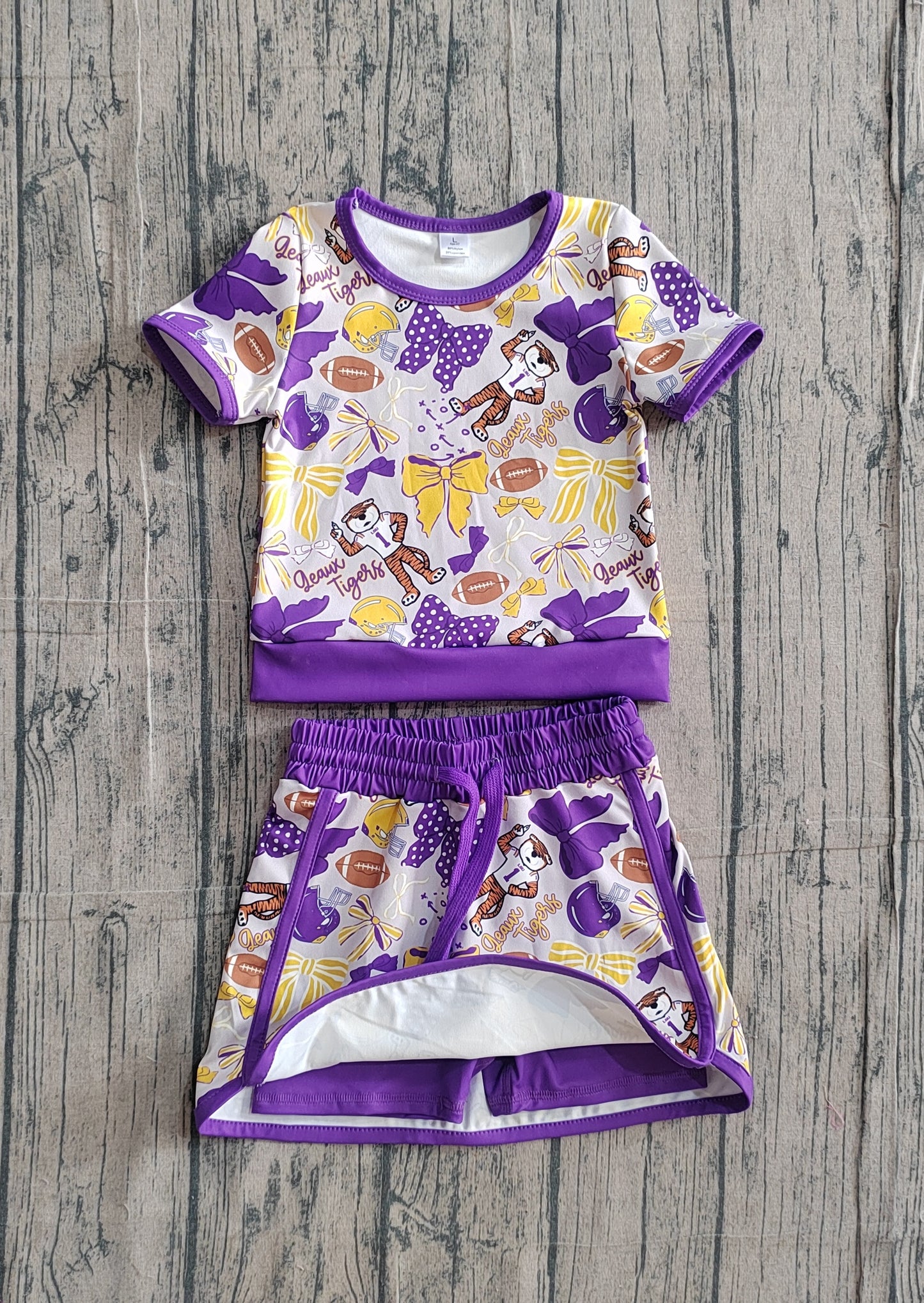 preorder Samples GSD3695 Yoga Football Item Bows Purple Sleeveless Skorts Girls Set