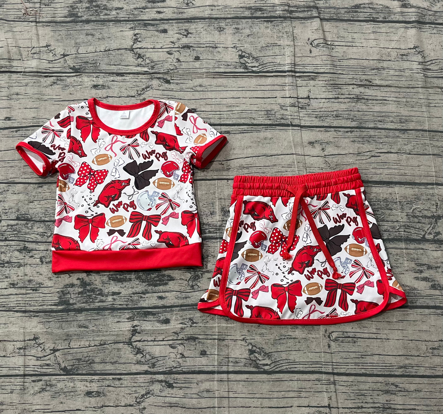 preorder Samples GSD3696 Yoga Football Item Bows Red Sleeveless Skorts Girls Set