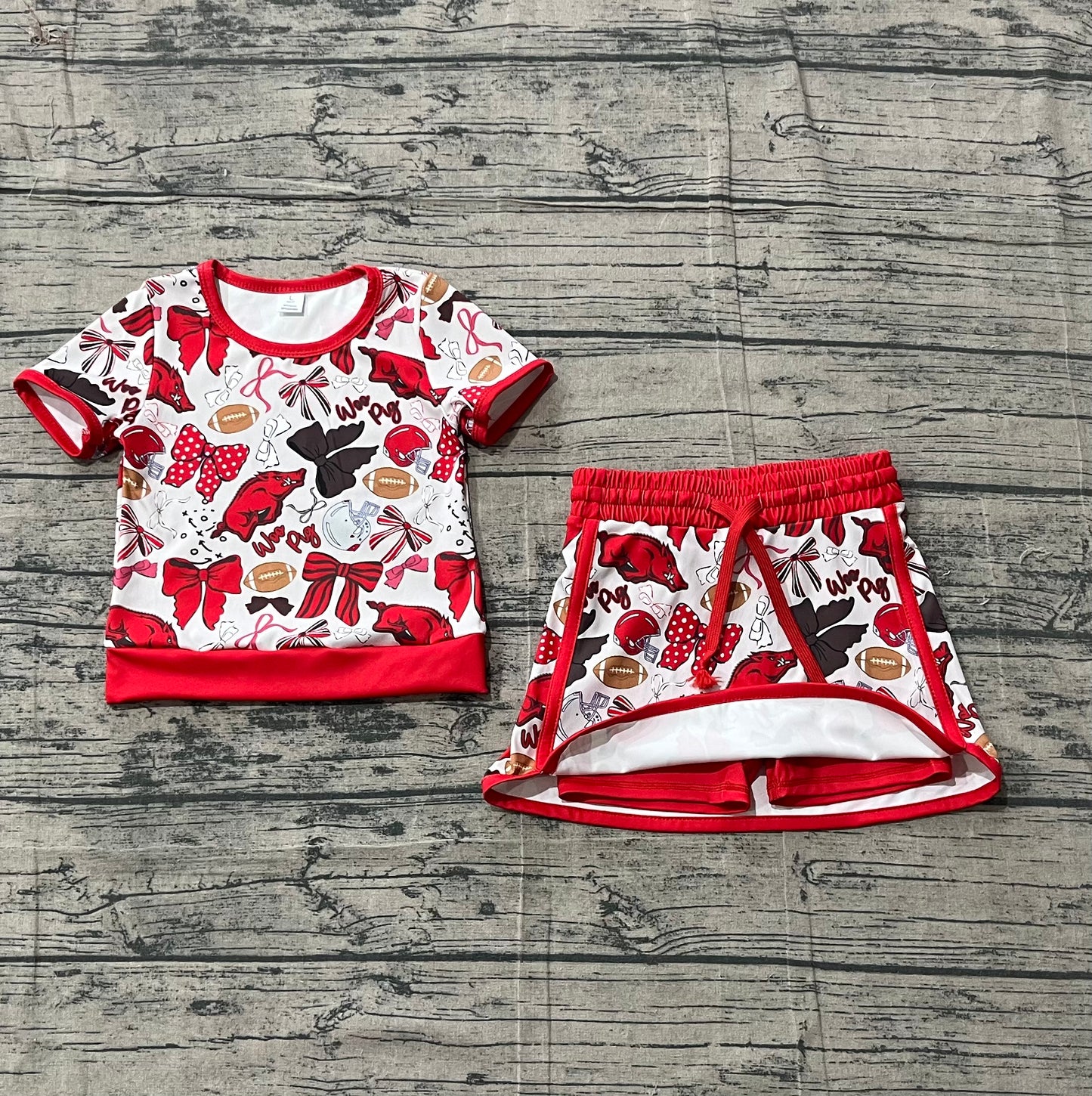 preorder Samples GSD3696 Yoga Football Item Bows Red Sleeveless Skorts Girls Set