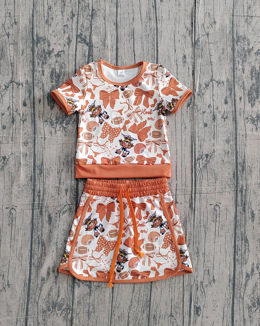 preorder Samples GSD3697 Yoga Football Item Bows Brown Sleeveless Skorts Girls Set