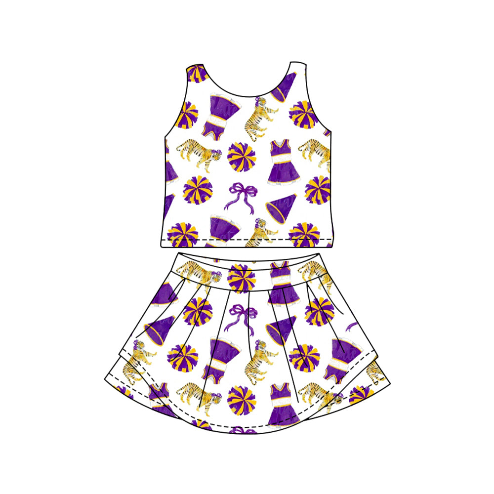 preorder GSD3699 Yoga Football Item Tiger Purple Sleeveless Skorts Girls Set