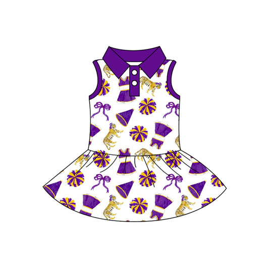 preorder GSD3702 Football Item Tiger Purple Sleeveless Girls Dress