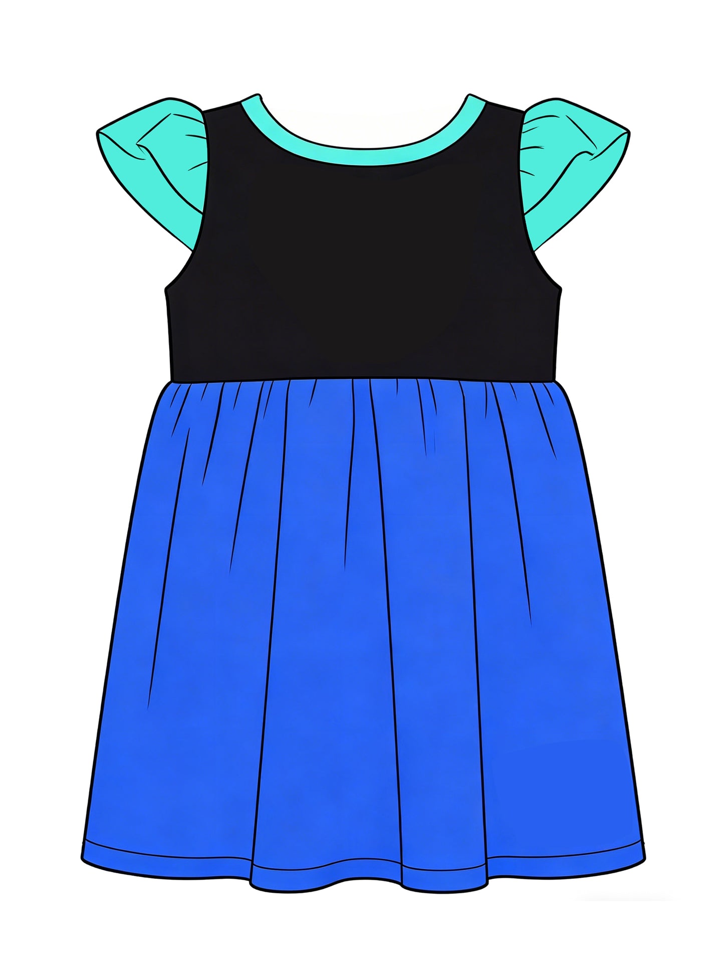 preorder GSD3709 Black Blue Flutter Sleeve Girls Dress