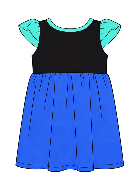 preorder GSD3709 Black Blue Flutter Sleeve Girls Dress