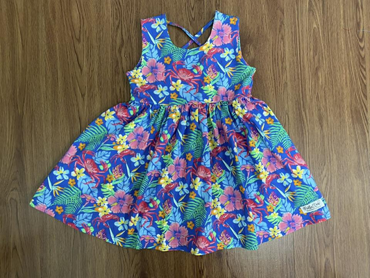 preorder GSD3714 Colorful Flowers Blue Sleeveless Girls Dress