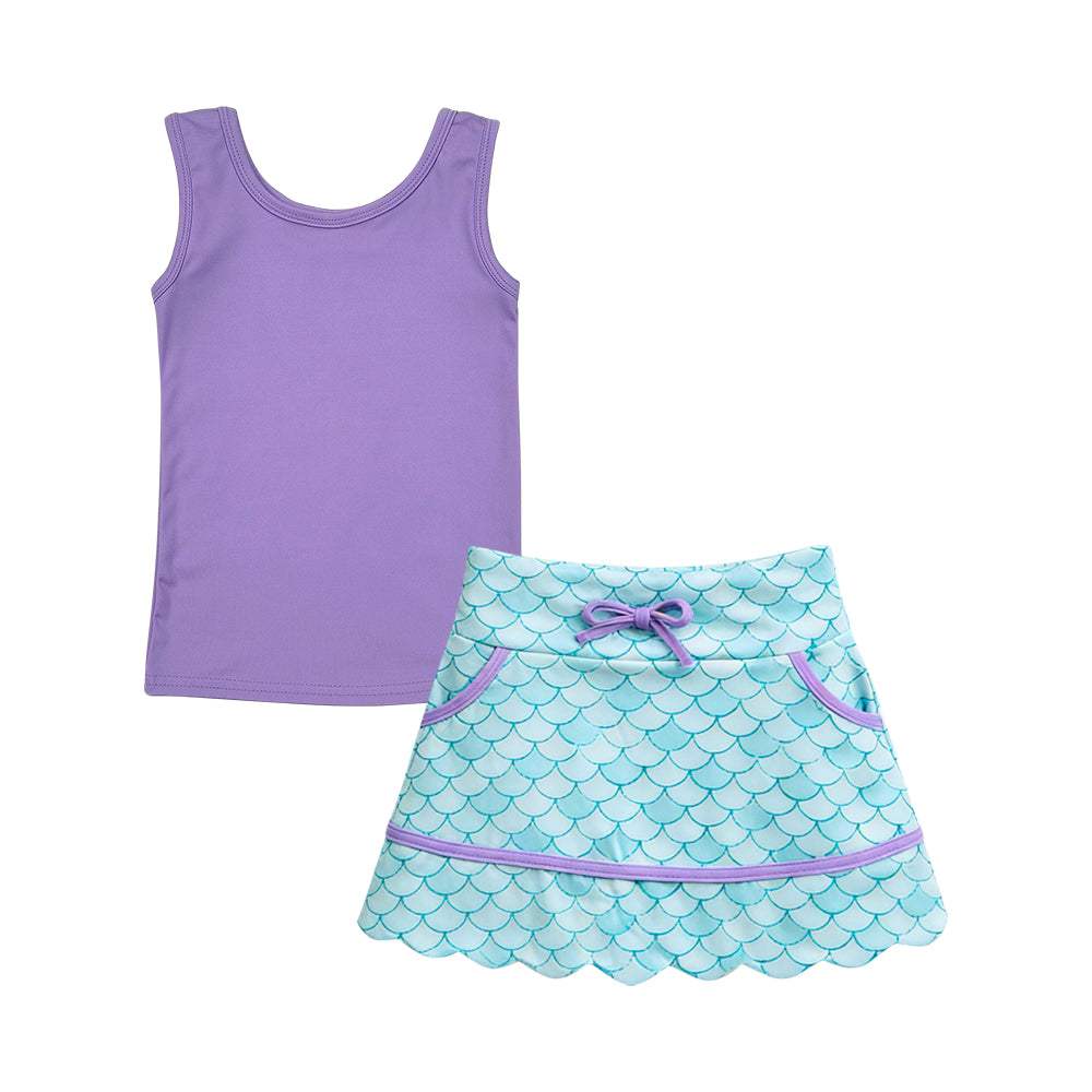 preorder GSD3719 Yoga Purple Sleeveelss Mermaid Skorts Girls Set