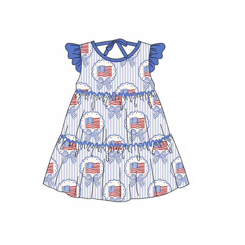preorder GSD3724 July 4th Flag Bows Girls Dress