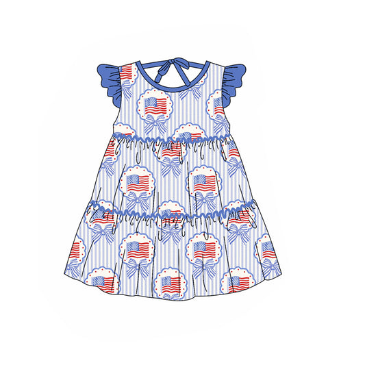 preorder GSD3724 July 4th Flag Bows Girls Dress